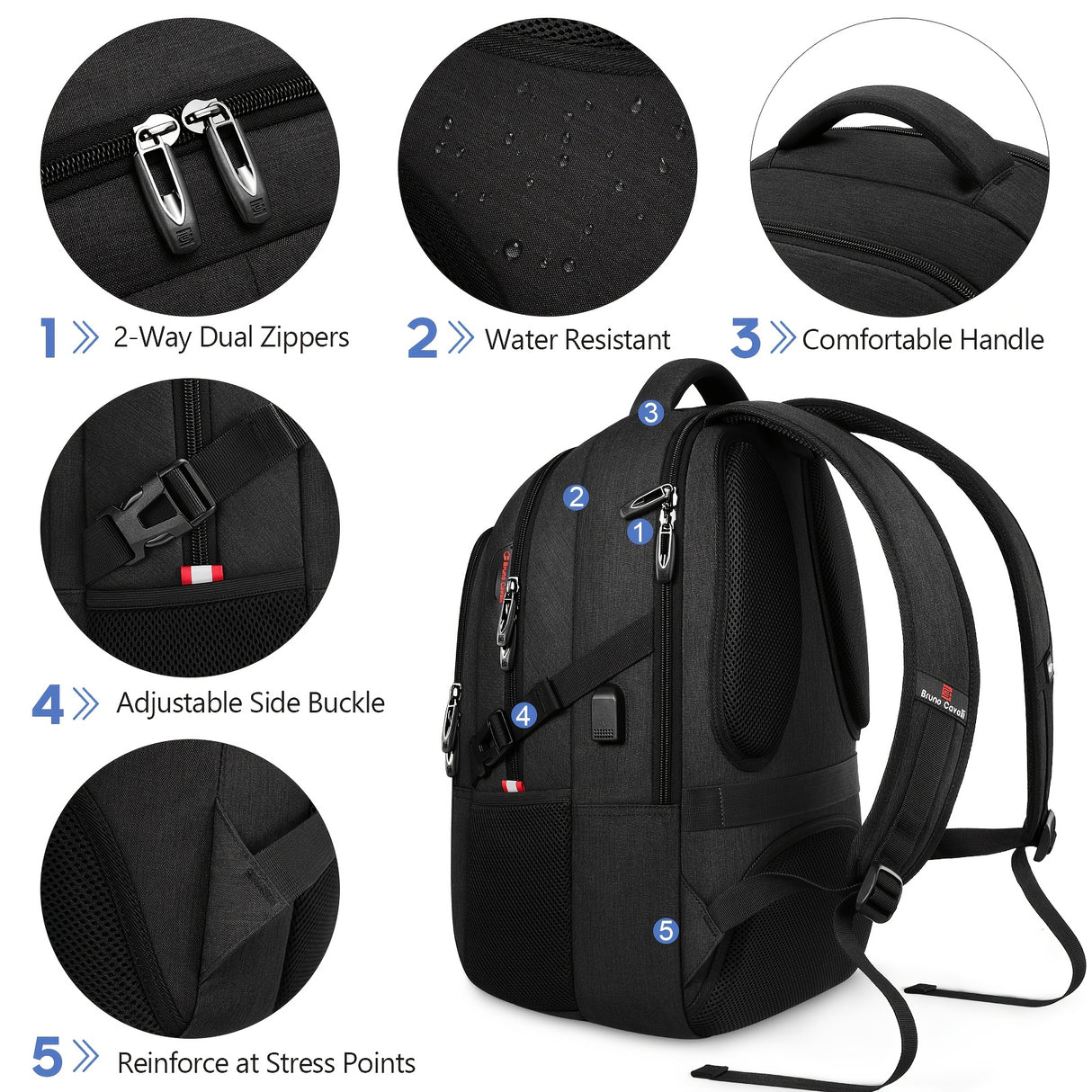 Laptop Backpack for Men Women, Business Travel Laptop Backpack with USB Charging Port, College Bag Daypack for Work, Business Computer Backpack Bag Fit 15.6 Inch Laptop (Black, Blue, Light Grey 15.6 Inch)