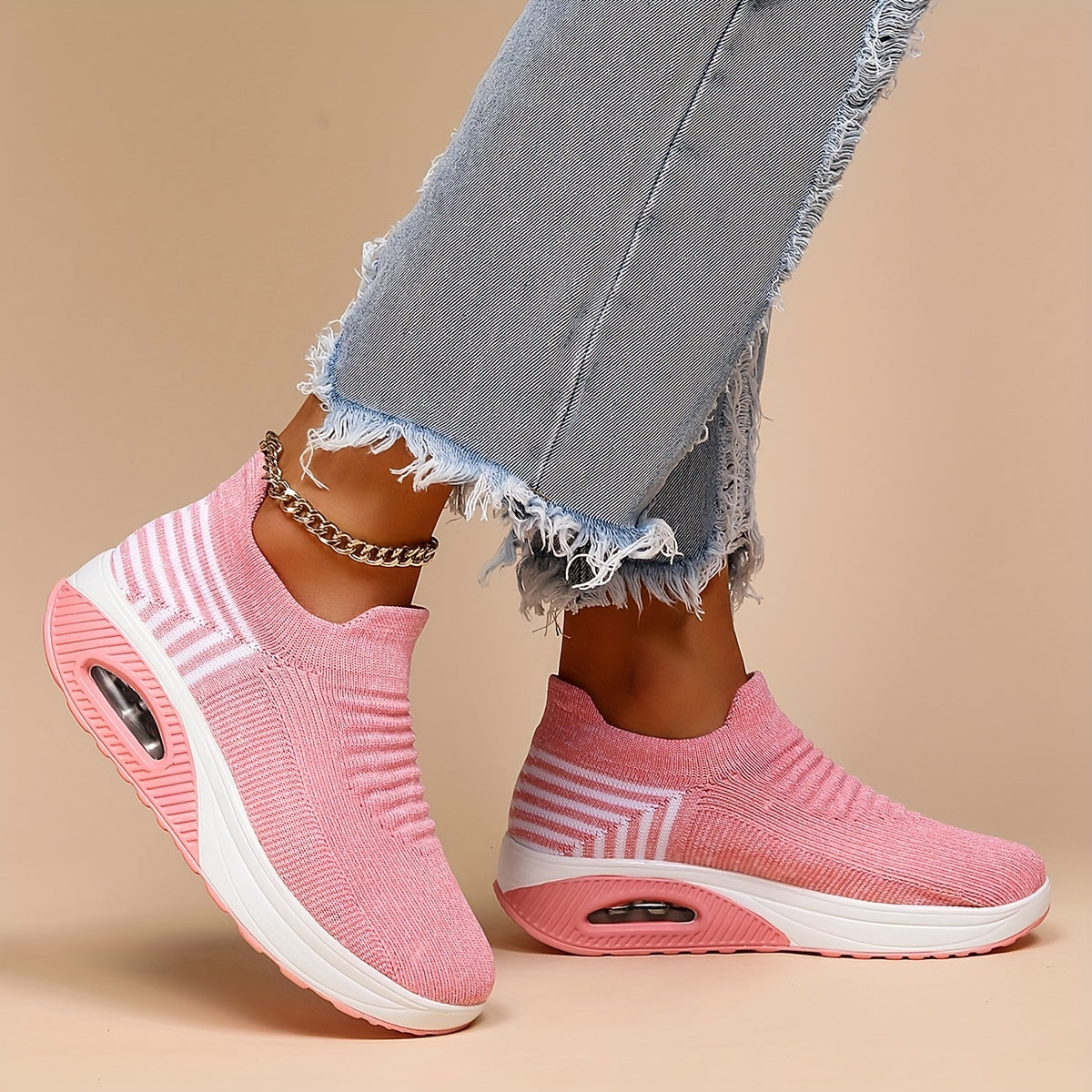 All-Season Women's Lightweight Sneakers - Stabilizing Air Cushion, Slip-On Running Shoes in Sleek Black