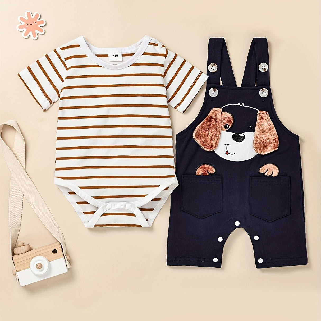 Baby Boy Clothes Newborn Romper Stripe Cute Cartoon Strap Pants Infant Overall Outfits 0-18 Months, for Outdoor
