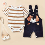 Baby Boy Clothes Newborn Romper Stripe Cute Cartoon Strap Pants Infant Overall Outfits 0-18 Months, for Outdoor