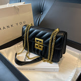 Luxury Quilted Crossbody Bag for Women - Stylish Chain Shoulder Bag with Solid Color Square Purse