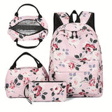 3-Piece Set Floral Fashion Backpack Collection - Stylish Student School Bag with Insulated Lunch Zipper Handbag & Detachable Zipper Clutch Bag for Girls and Women