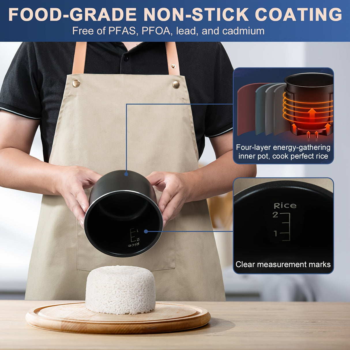Bear Mini Rice Cooker 2 Cups Uncooked, 40.58oz Portable Non-Stick Small Travel Rice Cooker, BPA Free, One Button To Cook And Keep Warm Function, Blue