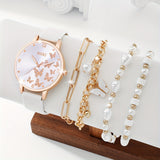 5pcs/set Women's Watch Elegant Butterfly Quartz Watch Analog PU Leather Wrist Watch & Bracelets, Valentines Gift For Her