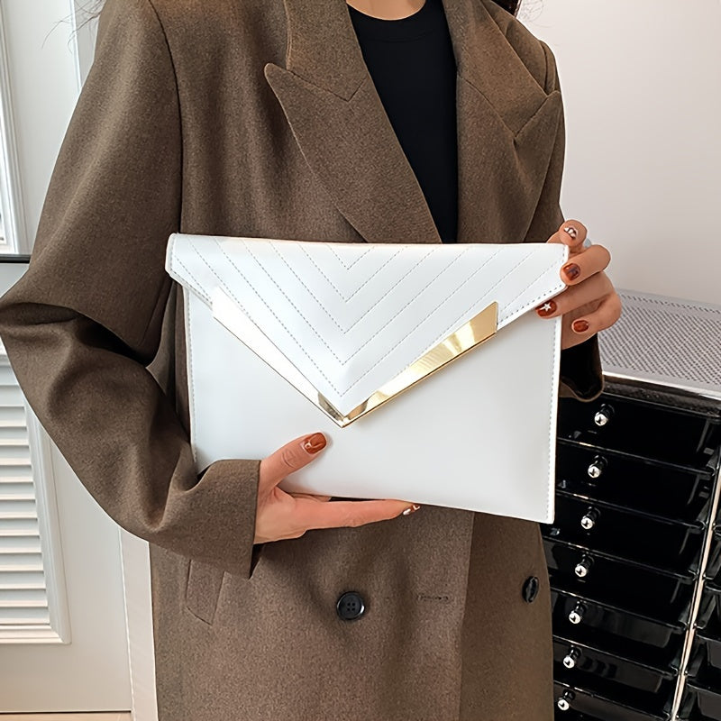 Luxury Envelope Clutch Bag - High-Quality PU Leather, Textured Wristlet with Eye-Catching Chevron Stitching, Sleek and Modern Design, Fashionable Evening Purse for Women