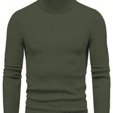 All Match Knitted Solid Sweater, Men's Casual Warm High Stretch Turtleneck Pullover Sweater For Men Fall Winter, Old Money Style