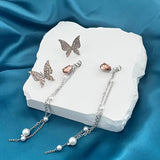 Chic Purple Butterfly Pearl Tassel Earrings - Whimsical Animal Pattern, Japanese & Korean Style, Versatile for All Occasions