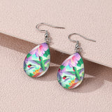 Elegant Sunflower & Hummingbird Water Drop Earrings - Stainless Steel Posts, Glass Material, Perfect for Casual Attire, Pair, Elegant Style