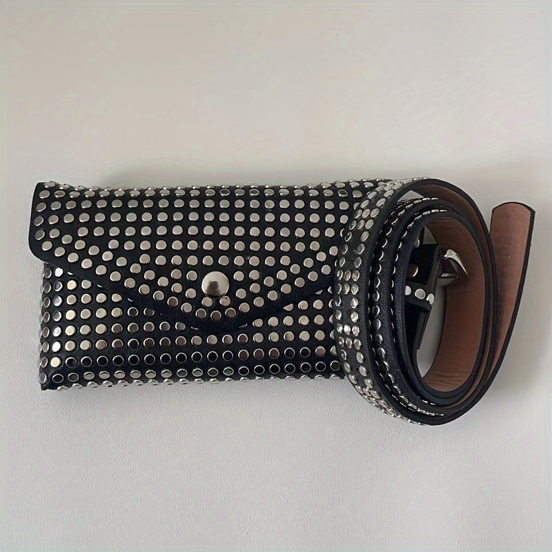 Mini Rivet Belt Bag - Edgy Punk Rock Inspired Design, Compact Waist Pouch Phone Holder, Adjustable Strap for Customized Fit - Elevate Your Style with This Fashionable Accessory for Outfit Enhancement
