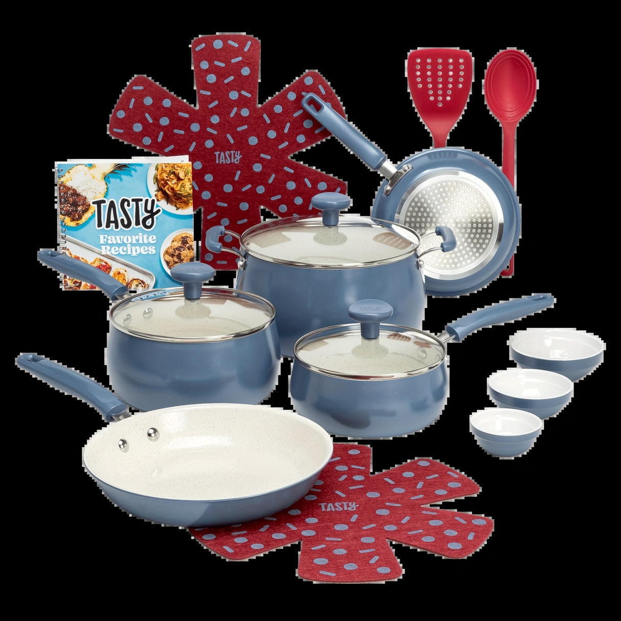 Ceramic 16 piece set of non stick aluminum cookware, slate blue soft and non-toxic healthy ceramic non stick pot set dishwasher safe and non stick pot convenient quality detachable handle induction cookware set non stick cook