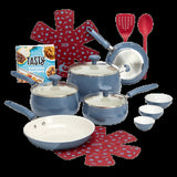 Ceramic 16 piece set of non stick aluminum cookware, slate blue soft and non-toxic healthy ceramic non stick pot set dishwasher safe and non stick pot convenient quality detachable handle induction cookware set non stick cook