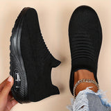 All-Season Women's Lightweight Sneakers - Stabilizing Air Cushion, Slip-On Running Shoes in Sleek Black