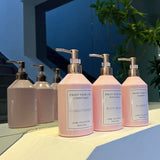 3-Pack Pink Refillable Plastic Dispenser Bottles, 500ml/16oz, Waterproof Labels, for Shampoo, Conditioner, Body Wash, Lotion, Cosmetic Containers - Unscented, Bathroom Essentials