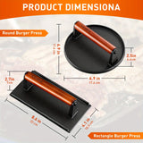 Heavy-Duty Cast Iron Burger Press Kit 7.08" Round & 8.3"X4.3"Rectangle Smash Presses with Wooden Handle-Perfect for Griddle, Grill, and Sandwich Cooking