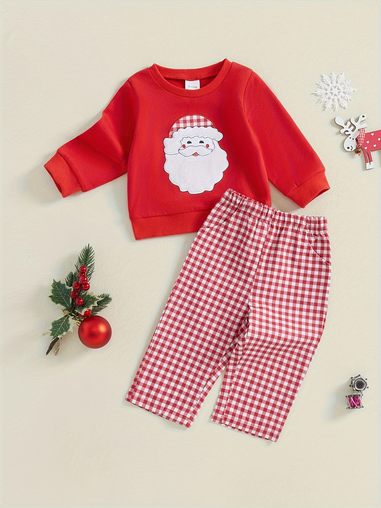 Toddler Boys Christmas Outfits Santa/Truck Embroidery Long Sleeve Sweatshirts and Plaid Long Pants 2Pcs Clothes Set