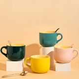 1pc Large-Capacity Solid Color Ceramic Mug - Coffee Cups & Mugs for Breakfast, Oatmeal, Coffee, Tea, and Water - Creative Household Essentials with Durable Design and Easy Grip Handle