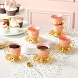 Sakura Train Set, Turkish Arabic Coffee Cups And Saucers, Espresso Cups With Saucer Plates And Spoons, Ceramic Tea Sets With Gift Box, 2.8 OZ (Golden)