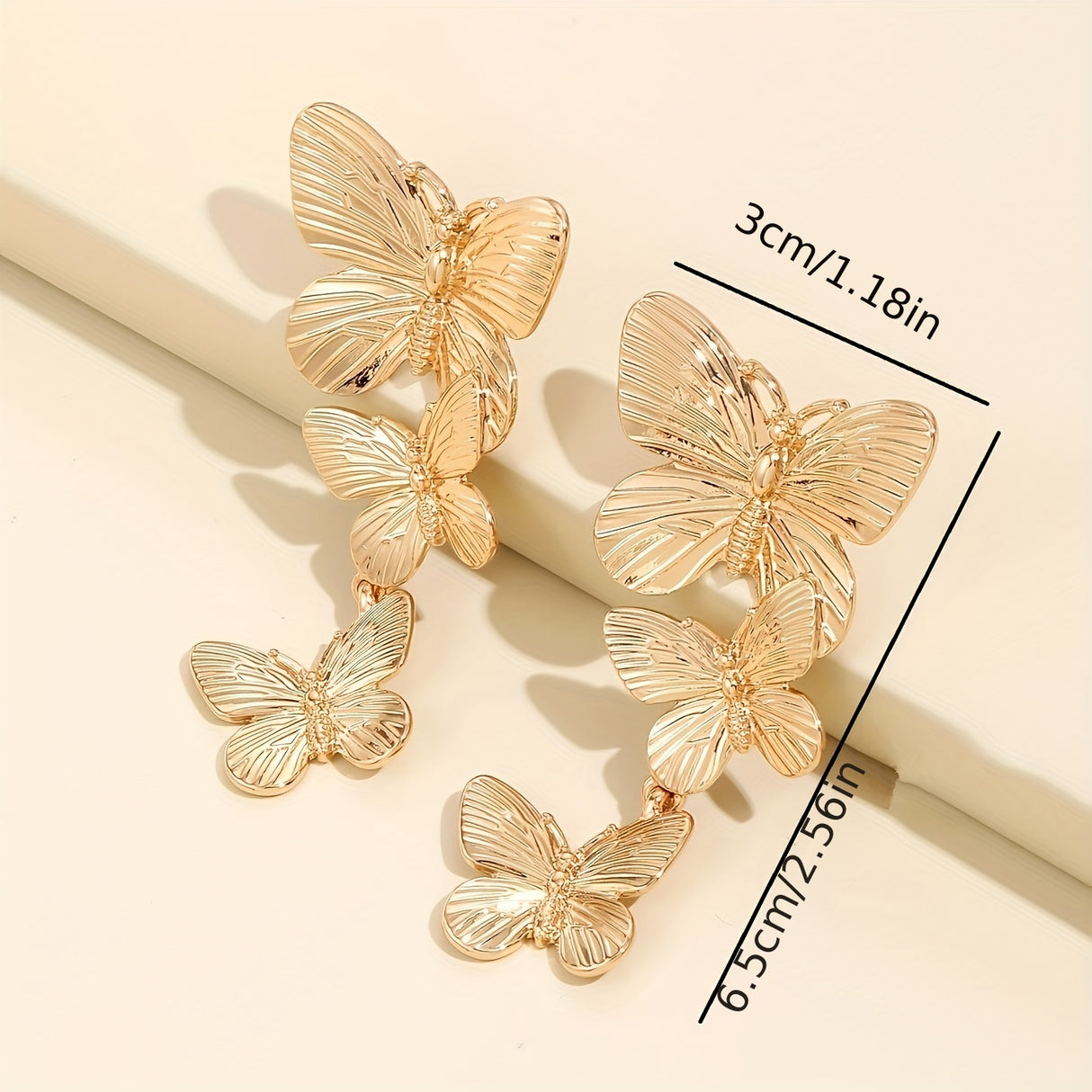 Large  Golden Plated Dangling Butterfly Earrings - Unique Animal Design, Fashionable Ladies Jewelry Accessories - Exquisite Personalized Statement Piece for Women