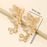 Large  Golden Plated Dangling Butterfly Earrings - Unique Animal Design, Fashionable Ladies Jewelry Accessories - Exquisite Personalized Statement Piece for Women