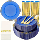 350PCS Pink and Golden Plastic Plates - Pink Plastic Dinnerware Sets for 50 Guests - 100 Pink Disposable Plates, 150 Golden Plastic Silverware, 50 Cups, 50 Napkins for Wedding & Mother's Day