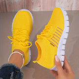 Women's Mesh Breathable Running Shoes, Solid Color Lace Up Front Summer Walking Shoes, Flying Woven Casual Sneakers