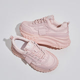 Women's Simple Pure Color Thick Bottom Running Shoes, Soft Comfortable Lace Up Sneakers, Versatile Non-slip Sports Shoes