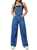 Womens Overalls Denim Straight Plain Washed Blue Jeans Overall Loose Fit Jean Jumpsuits Adjustable Straps