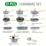 Mix Patio 17 Pieces Induction Cookware Set, Green Granite Pots And Pans Set, Nonstick Cooking Pans Set (Blue-grey)