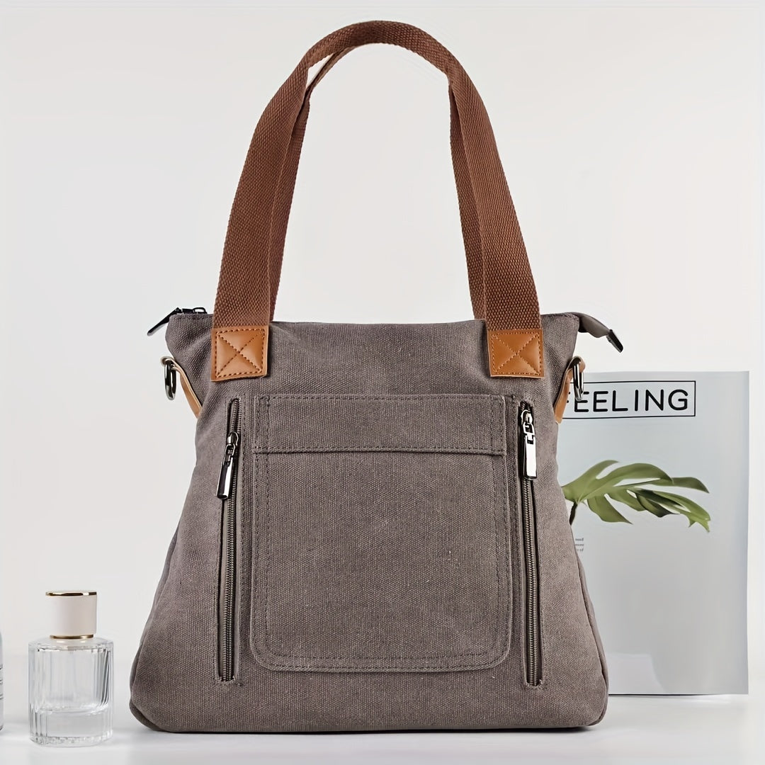 Large Capacity Canvas Tote Bag, Durable Lightweight Crossbody Bag, Casual Practical Commuter Bag