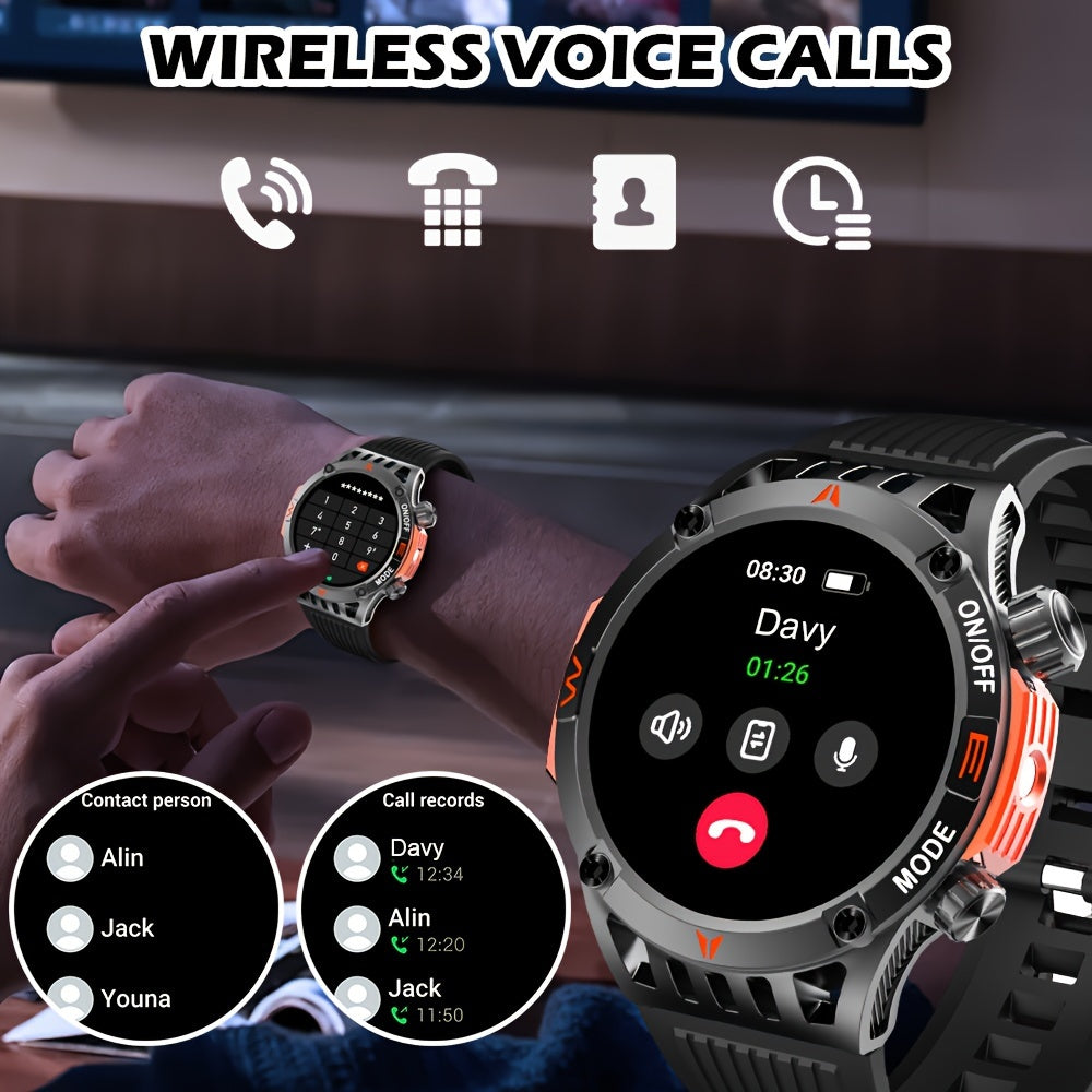Smart Watch Wireless Answer And Call SOS Outdoor Watch Outdoor Sports Watch LED IP68 Waterproof Compass Fitness Tracker Pedometer Multimedia Message Display, Suitable For Android&IPHONE Mobile Phones, Men's And Women's Smart