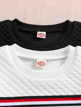 2pcs Boys Casual Striped Creative Textured Pullover Sweatshirt, Long Sleeve Crew Neck Tops, Kids Clothes Outdoor