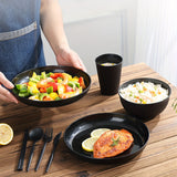 32pcs Modern Plastic Dinnerware Set - Round Tableware with Holiday Theme, Includes Plates, Bowls, Cups, Knives, Forks, Spoons, Chopsticks - Durable, Anti-Fall Design for Home, Restaurant, Outdoor Use
