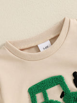Toddler Boys Summer Outfits Truck Embroidered Round Neck Short Sleeve T-Shirts Elastic Waist Shorts 2pcs Clothes Set