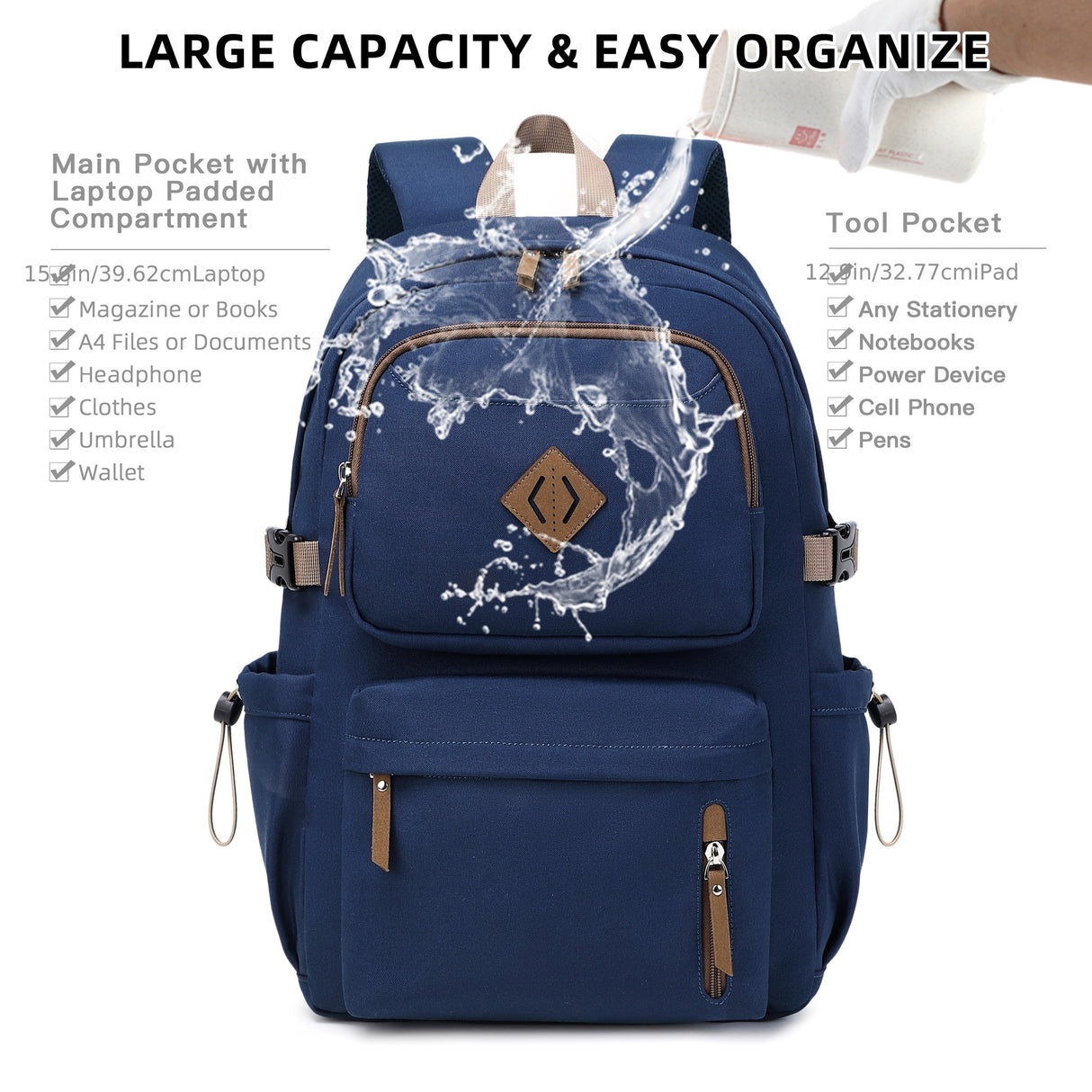 laptop backpack 15.6 inch anti theft travel backpacks for men and women large college bookbag work business daypack middle high school bag for girls boys teens students blue