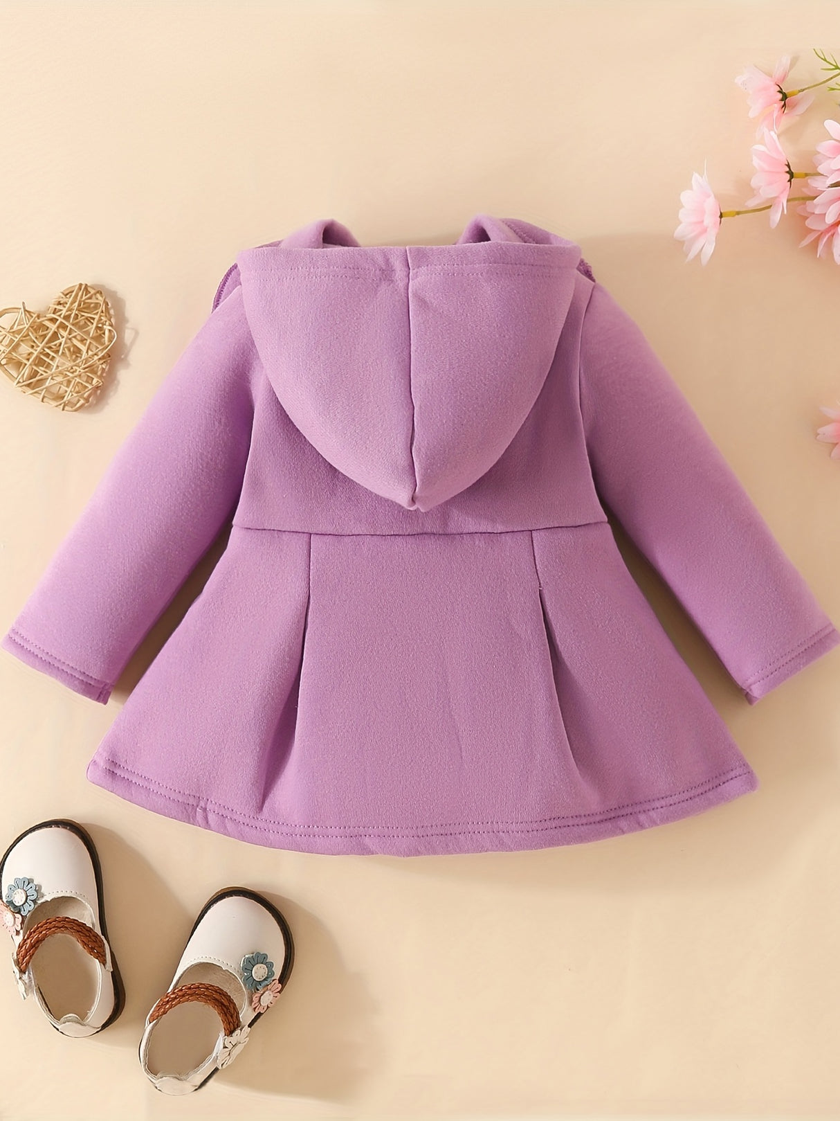 Baby Girl Ruffled Long Sleeve Fleece Hooded Single Breasted Coat, Kids Clothes Autumn And Winter (Recommended To Buy One Size Larger)