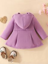 Baby Girl Ruffled Long Sleeve Fleece Hooded Single Breasted Coat, Kids Clothes Autumn And Winter (Recommended To Buy One Size Larger)