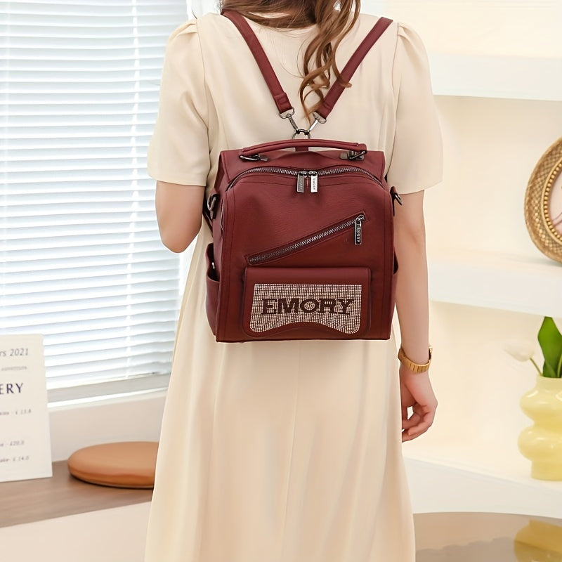 4PCS Vintage Convertible Backpack Set, Retro Fashion Tote Bag, Women's Casual Handbag & Shoulder Purse & Wristlet