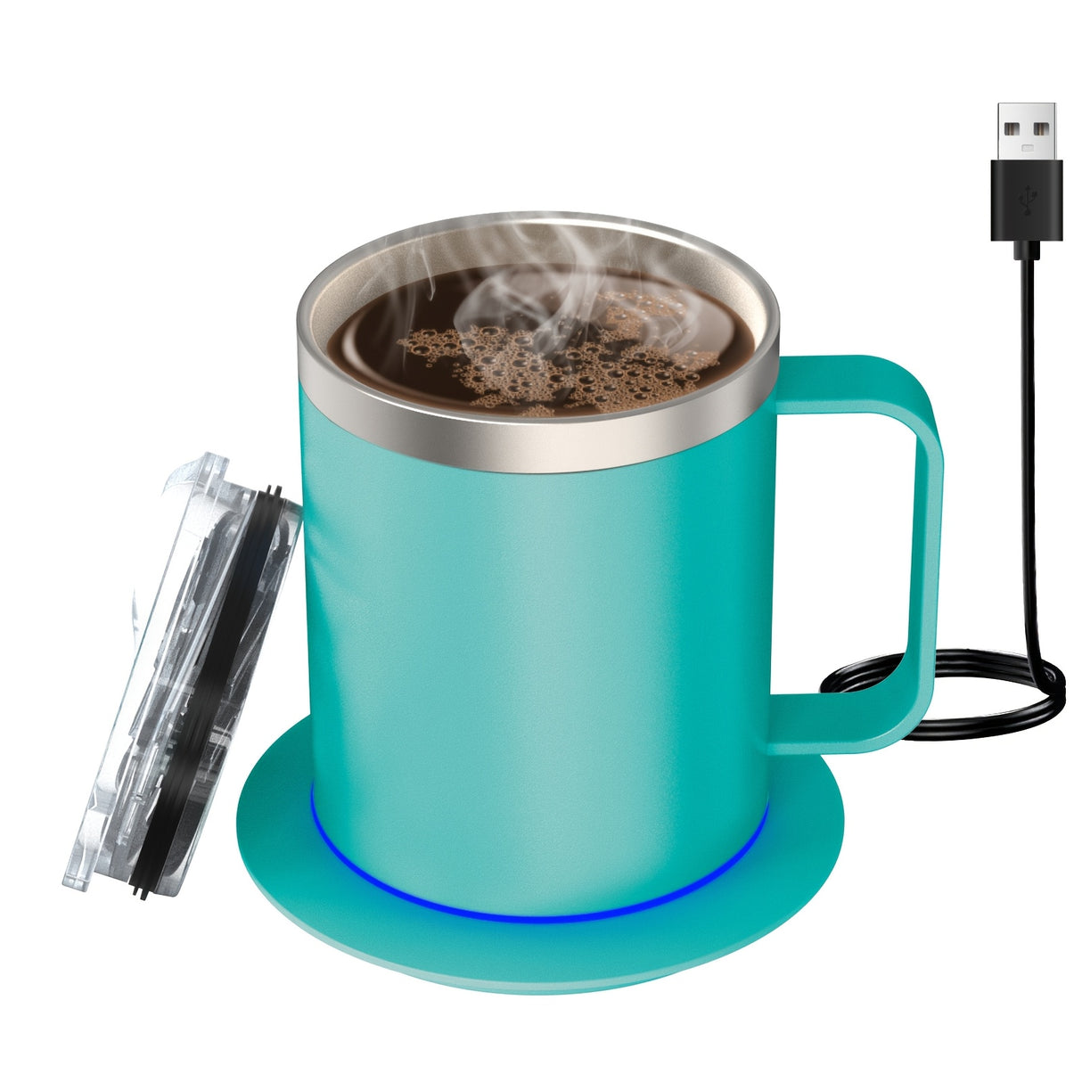 Electric Coffee Mug Warmer Set For Desk - Heating Base & Lid - Intelligent Mug For Heating Milk, Tea & Hot Chocolate - Keeps Drinks Up To 131°F/55°C - Perfect Gift For Coffee Lovers