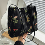 Embroidered Print Tote Bag, Stylish Collapsible Shoulder Bag, Perfect Crossbody Bag For Daily Use