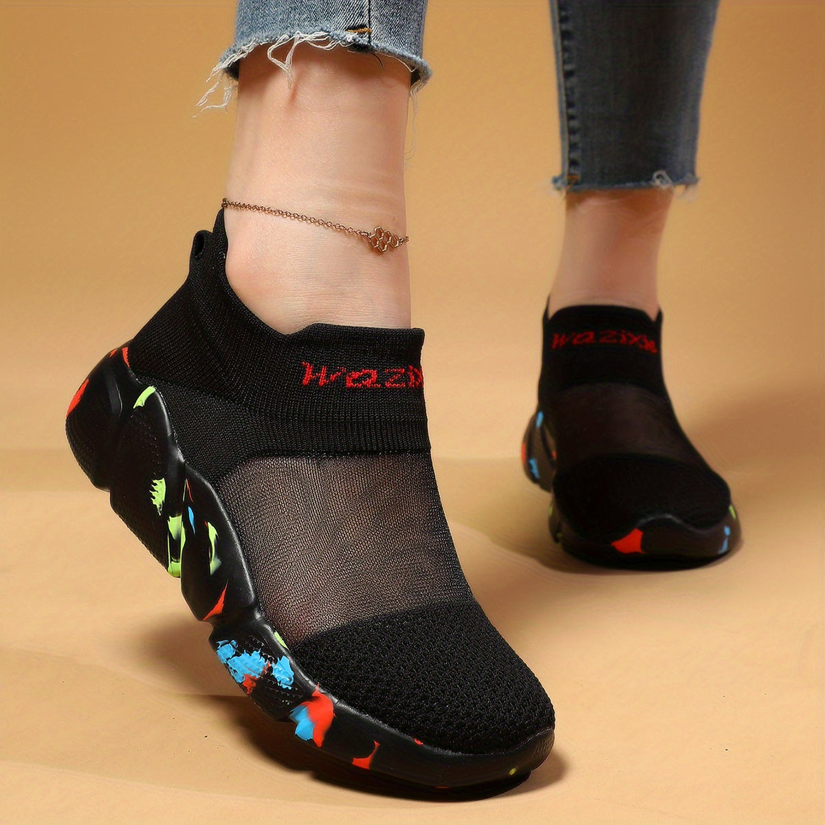 Women's Mesh Sports Shoes, Comfort Knit Low Top Running Shoes, Casual Breathable Walking Slip-On Shoes