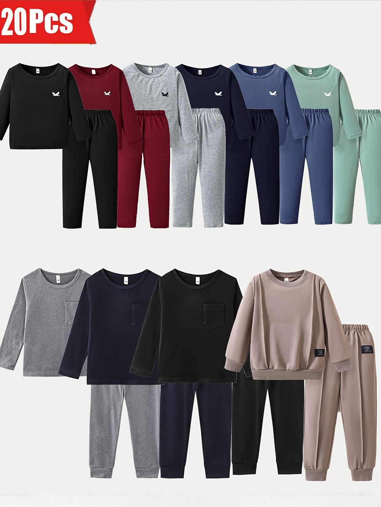 20PCS Long Sleeved Casual Chic Pigeon Suit Color Matching Suit Sports Suit 10 Tops And 10 Pairs Of Pants Boys Clothes Clearance Hawker Halloween Clothes Young Gift Boys Winter Clothes