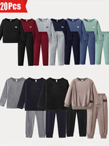 20PCS Long Sleeved Casual Chic Pigeon Suit Color Matching Suit Sports Suit 10 Tops And 10 Pairs Of Pants Boys Clothes Clearance Hawker Halloween Clothes Young Gift Boys Winter Clothes