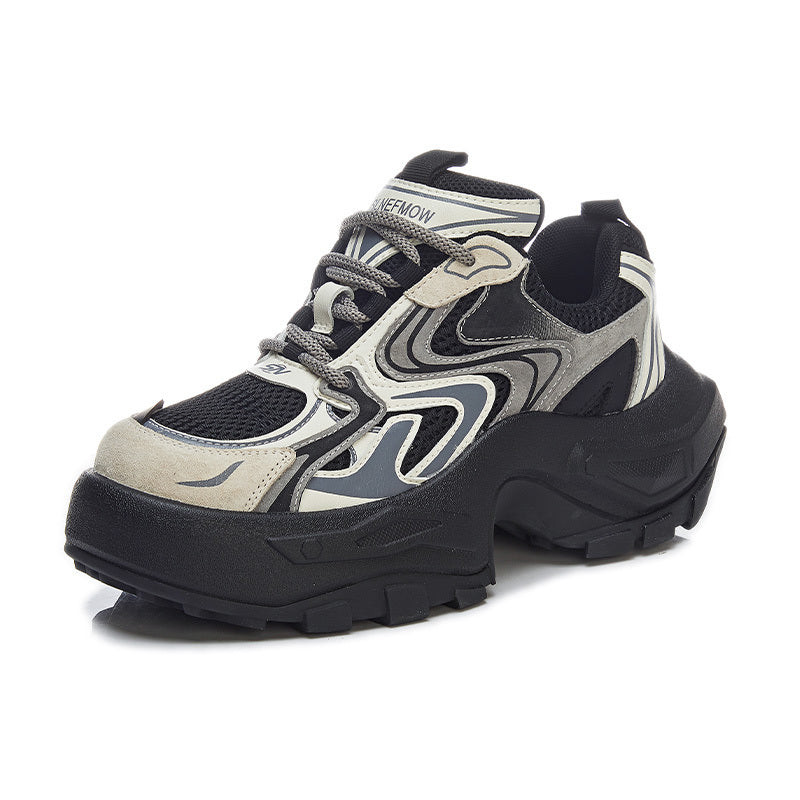 Women's Fashion Trendy Thick Bottom Running Shoes, Versatile Breathable Lace Up Chunky Sneakers