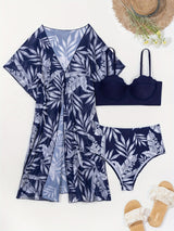New Three Piece Swimsuit Set with European And American Mesh Outer Cover, Kimono Split Bikini, Slimming Swimsuit for Women