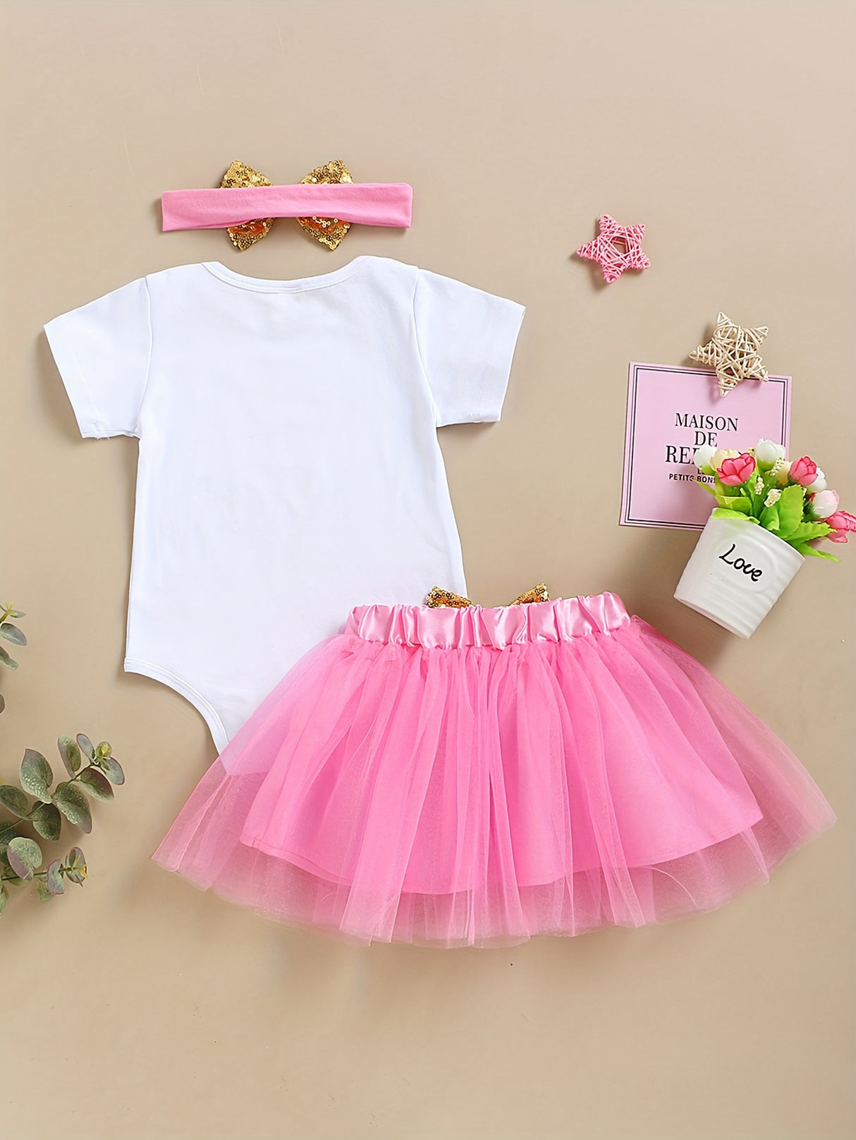 Baby Girl Birthday Cake Smash Outfit Toddler Girl My 1st Birthday Romper Tutu Skirt with Headband Clothes Set