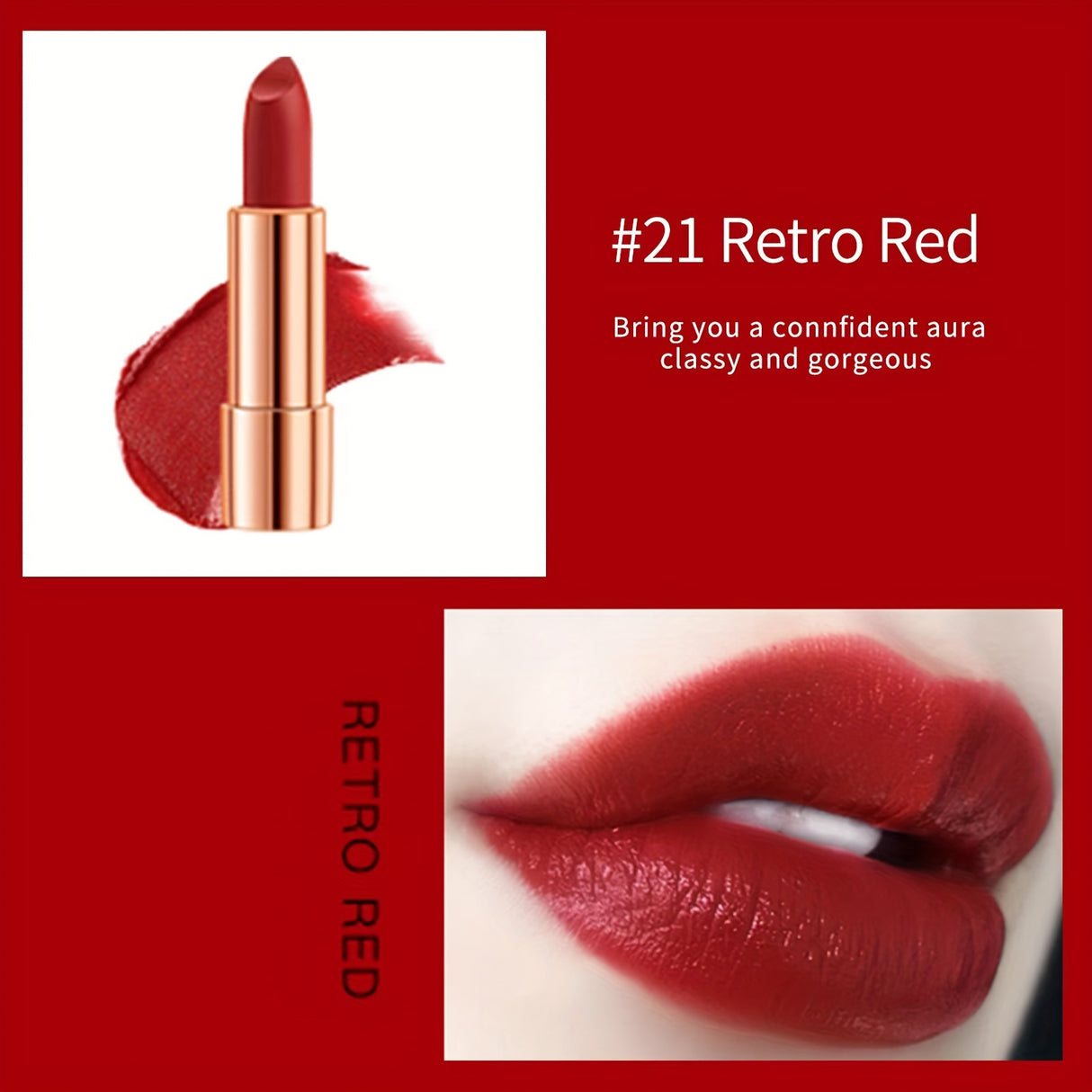 Velvet Texture Matte Lipstick Set - Long Lasting, Waterproof, Smudge Proof, Retractable Red Lipstick with Slivery Chain Bag Package Valentine's Day Gifts
