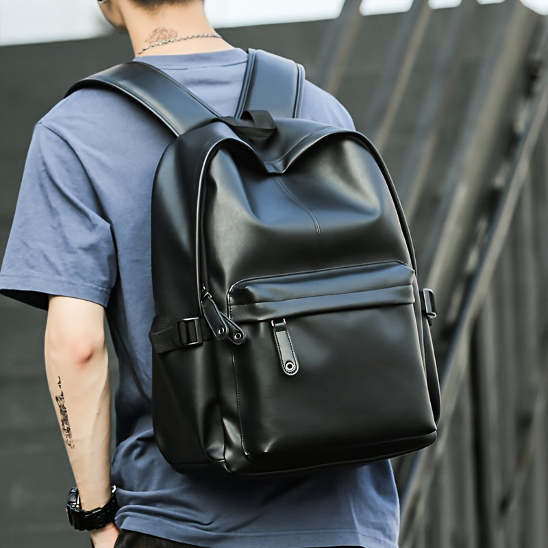 1pc Men's Fashion Travel Backpack, Student School Bag, PU Leather Casual Backpack