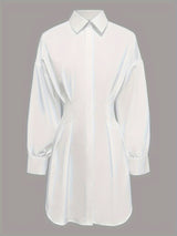 Chic Pleated Slim-Fit Blouse - Essential Long Sleeve Top for Women, Perfect for Spring & Fall