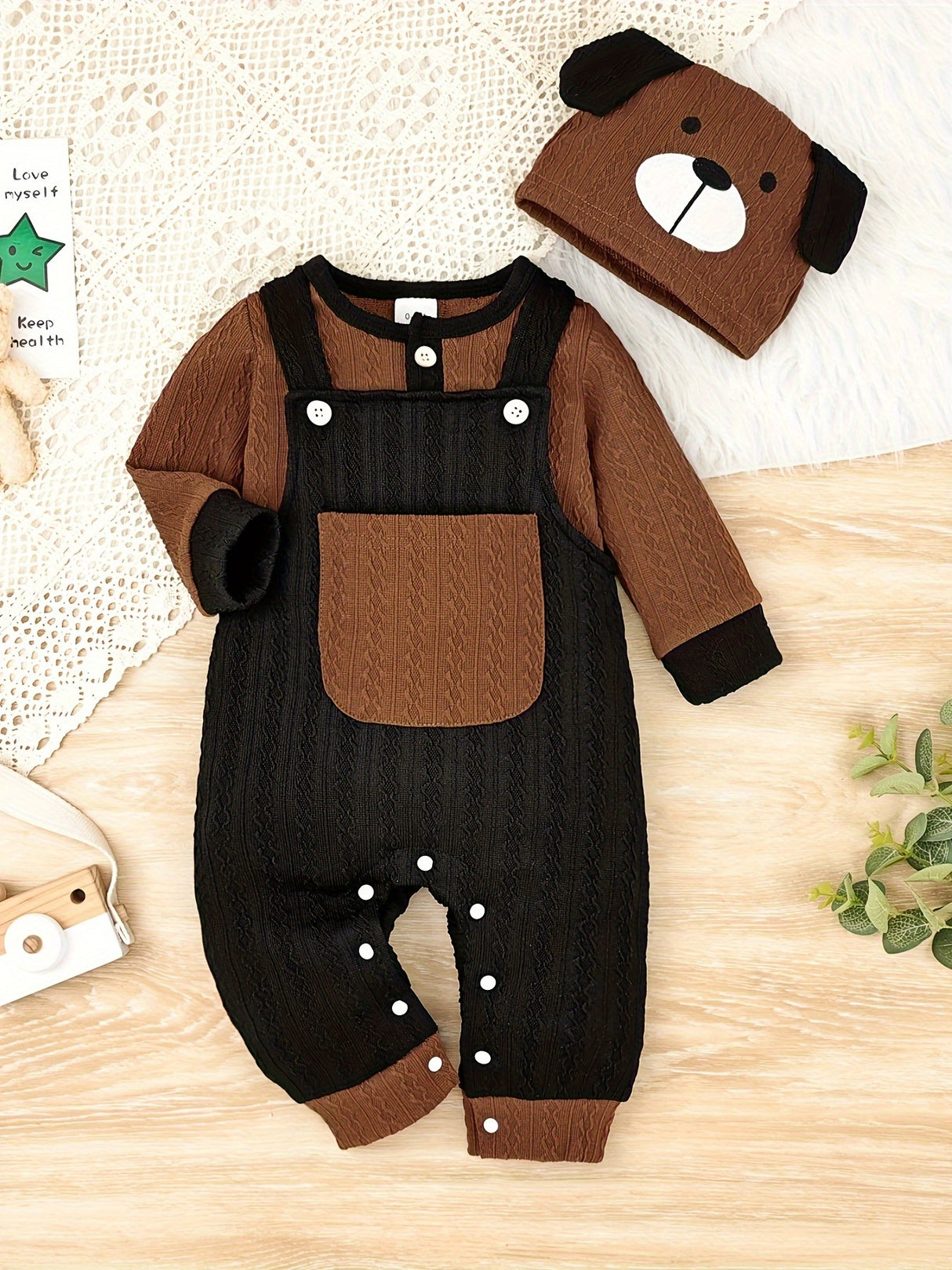 CETEPY Toddler Baby Boys Clothes Autumn Winter Outfits Long-sleeved Top Jumpsuit Suspender Trousers with Knitted Hat Sets 0 Months-18 Months, for Outdoor
