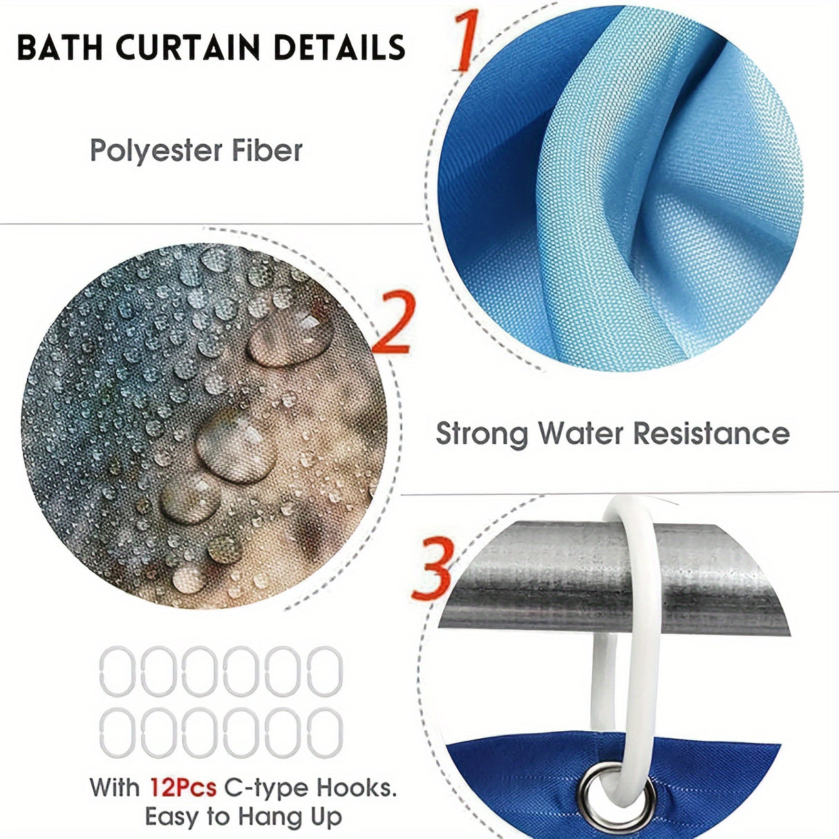 1/4pcs Black Golden Geo Printed Shower Curtain Set - Waterproof, Anti-Slip, and Decorative Bathroom Essentials with 12 Plastic Hooks, Bathtub Partition, and 4-Piece Mat Set - Complete Bathroom Decor Solution